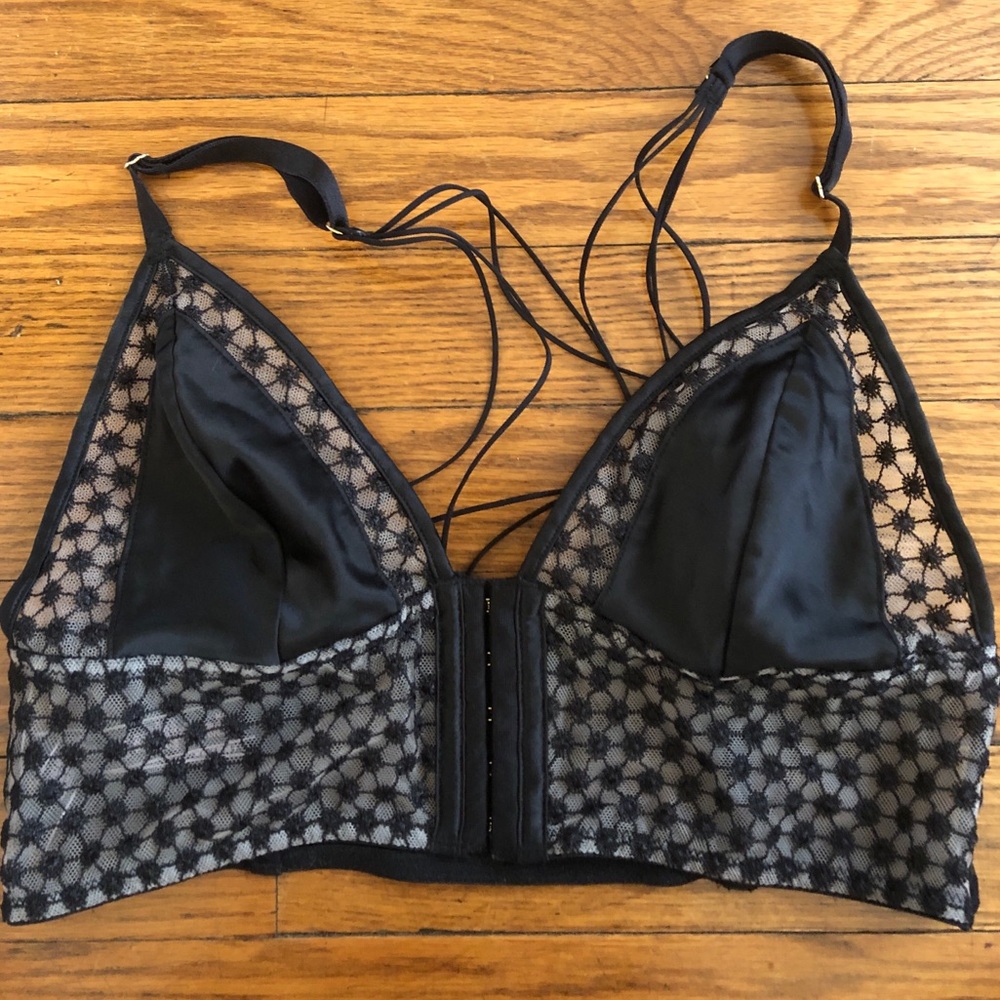 Victoria’s Secret Black Embroidered Strappy Longline Triangle Corset Bralette